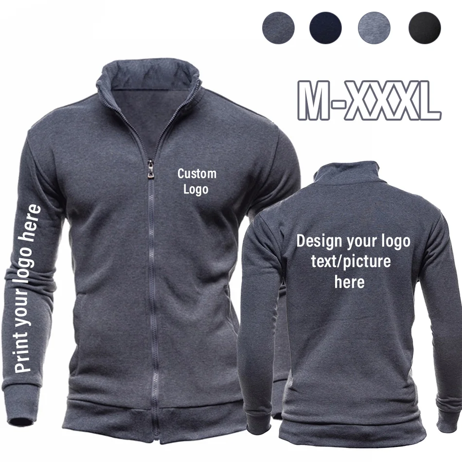 Top Trends: Custom Logo Men Hoodies Zipper Brand Stand Collar Long Sleeve Spring Autumn Streetwear Male Cardigan Coat Dropshipping Wholesale Shoppable Styles