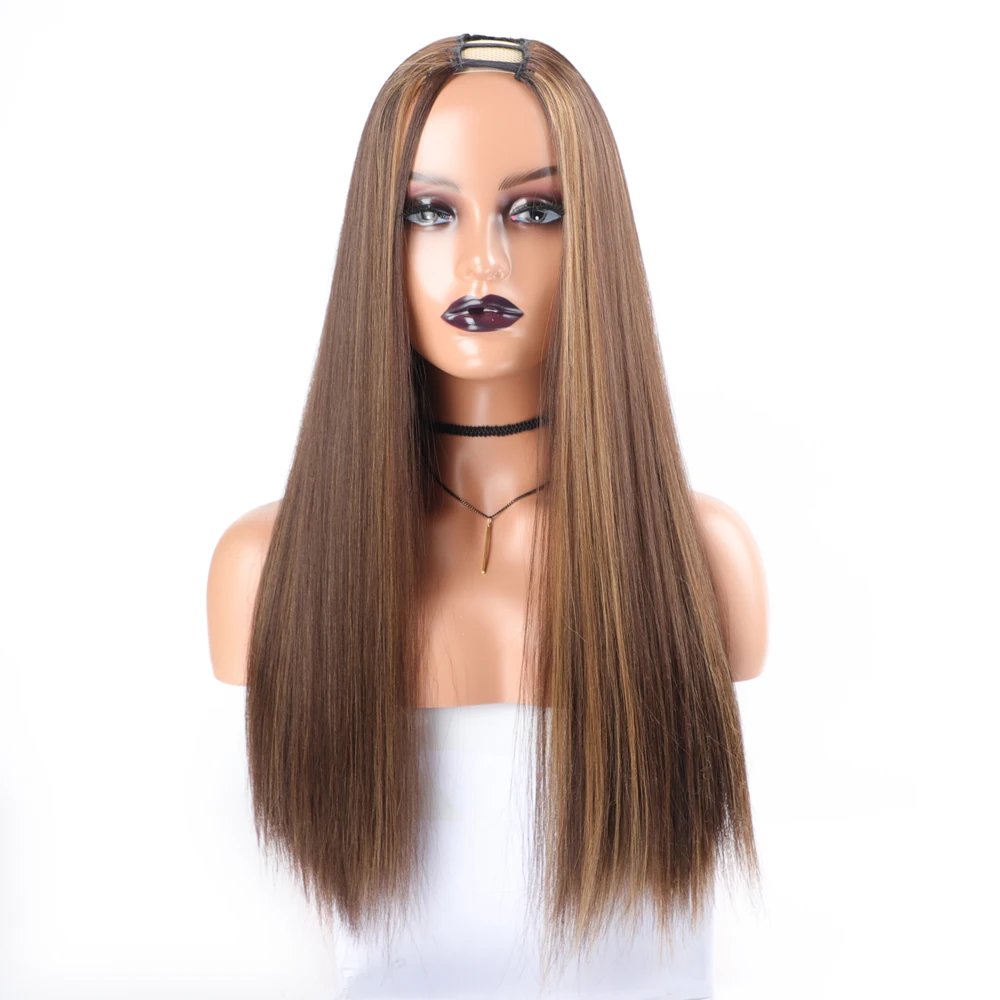 Top Trends: Bone Straight Synthetic U Part Wig #P4 / 27 Highlight Synthetic Hair Wig U Part Wig For Women Black Blond Straight Synthetic Hair Shoppable Styles