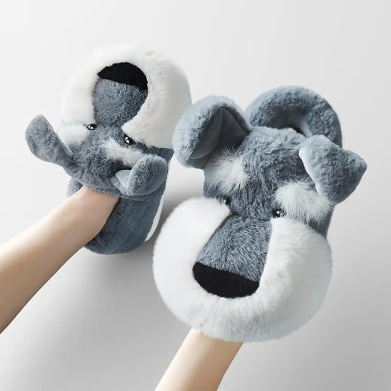 Top Trends: Cute Fluffy Schnauzer Slippers Women's 3D Animal Home Fur Loafer Unisex Mules Shoes New Indoor Slippers Family Matching Shoes Shoppable Styles