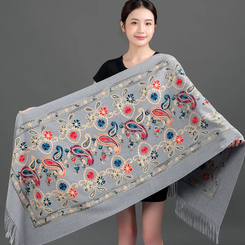 Top Trends: Luxury Women Embroidery Cashmere Scarf Winter Women's Warm Pashmina Shawl Paisley Embroidered Thicken Blanket Scarves Wraps Shoppable Styles