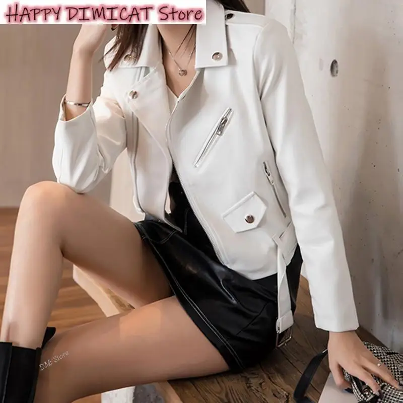 Top Trends: Female Elegant Cropped Outwear Fashion Korean Casual Slim White Faux Leather Jacket Women With Belt Short Pu Jacket Shoppable Styles