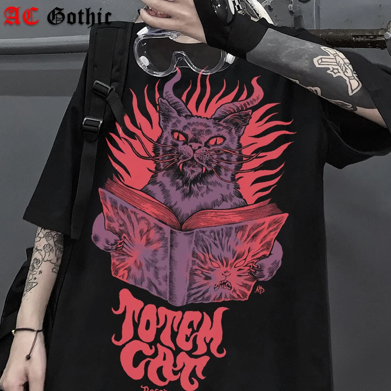 Top Trends: Goth Grunge Cat Graphic T Shirt Y2k Harajuku Fashion Men Women T-shirt Clothing Tops 2024 Summer Retro Print Short Sleeve Tees Shoppable Styles