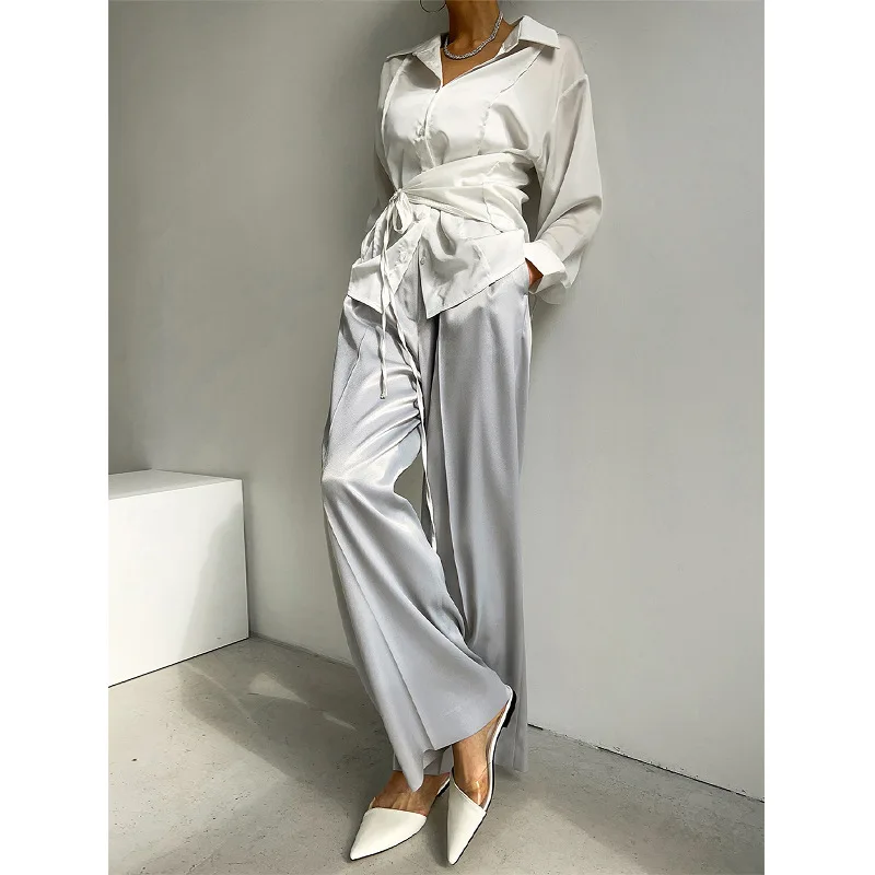 Top Trends: Satin Ice Silk Wide-Leg Pants Women's 2023 New Summer Thin Chiffon Cuprammonuium Narrow Board Straight Suit Pants Shoppable Styles