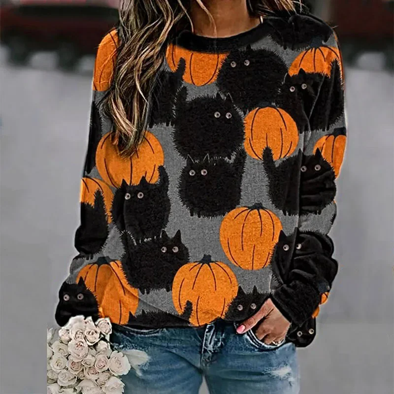 Top Trends: Halloween Gothic Pumpkin Pattern Sweater Women's Winter Warm Retro Kawaii Party Pullover Tops Long Sleeve Jumper Clothing Shoppable Styles