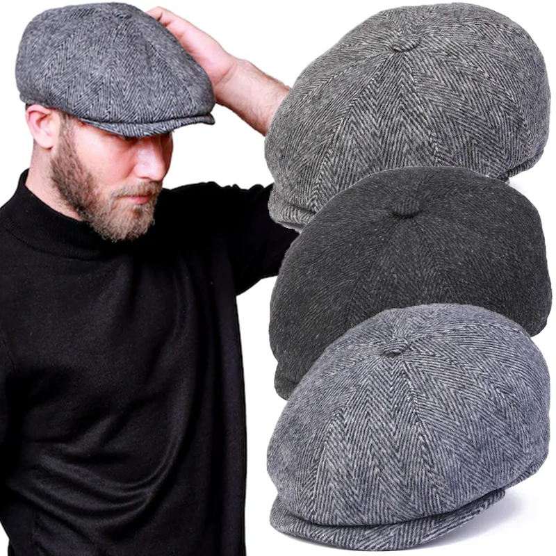 Top Trends: Fashion Wool Newsboy Caps Men Herringbone Flat Caps Women Coffee British Gatsby Caps Autumn Winter Warm Woolen Hats Gorras Shoppable Styles