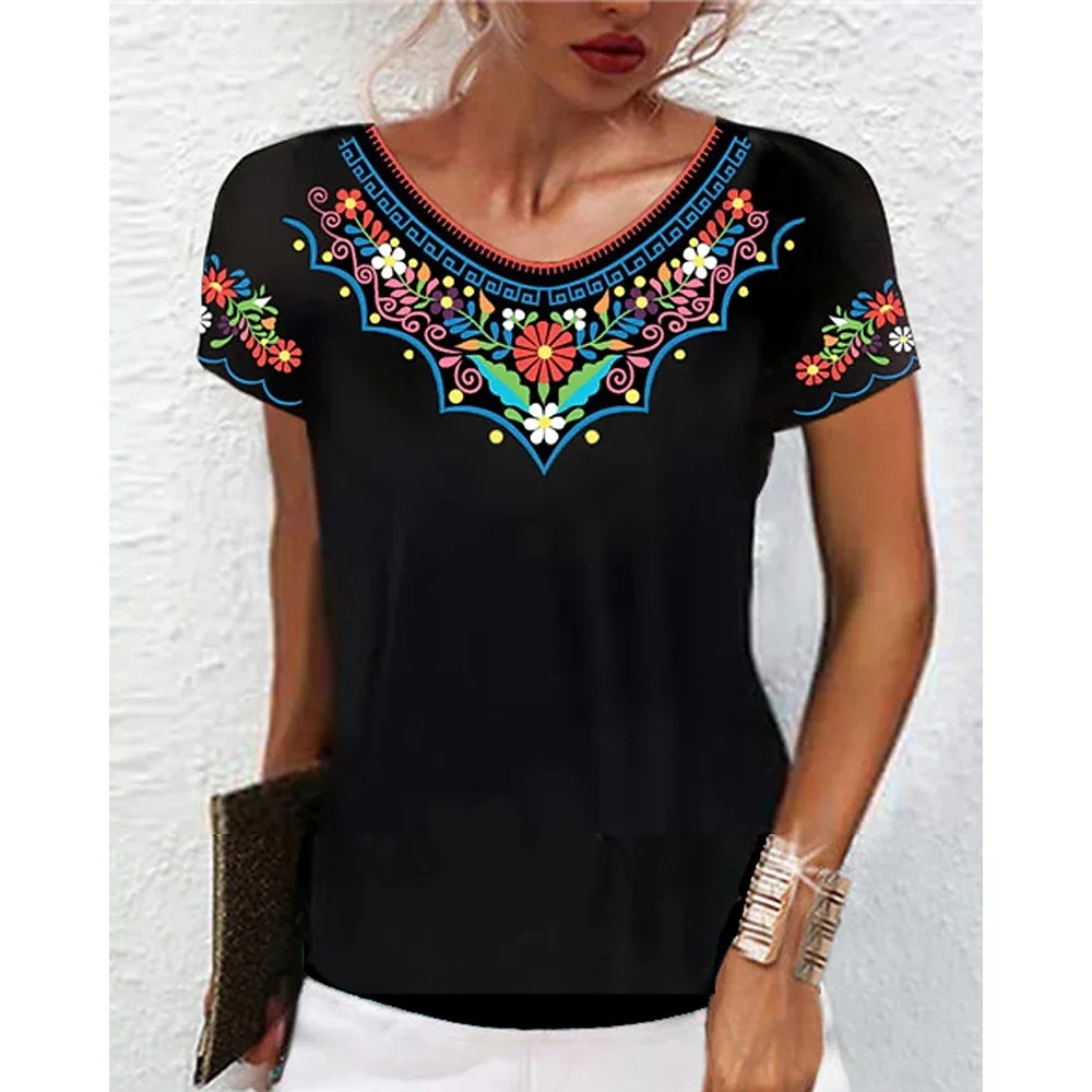 Top Trends: Vintage Women‘s T-shirt 2023 New 3d Print Tops Tribal Ethnic Style Casual Blouse Summer O-neck T-shirts Lady Plus Size Clothing Shoppable Styles