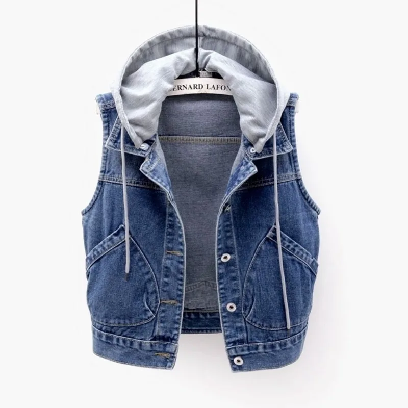 Top Trends: New Denim Vest Women&#039;s Spring Autumn Clothes Sleeveless Wild Tops Short Hooded Jacket Women Denim Jeans Vest Jacket Female Shoppable Styles