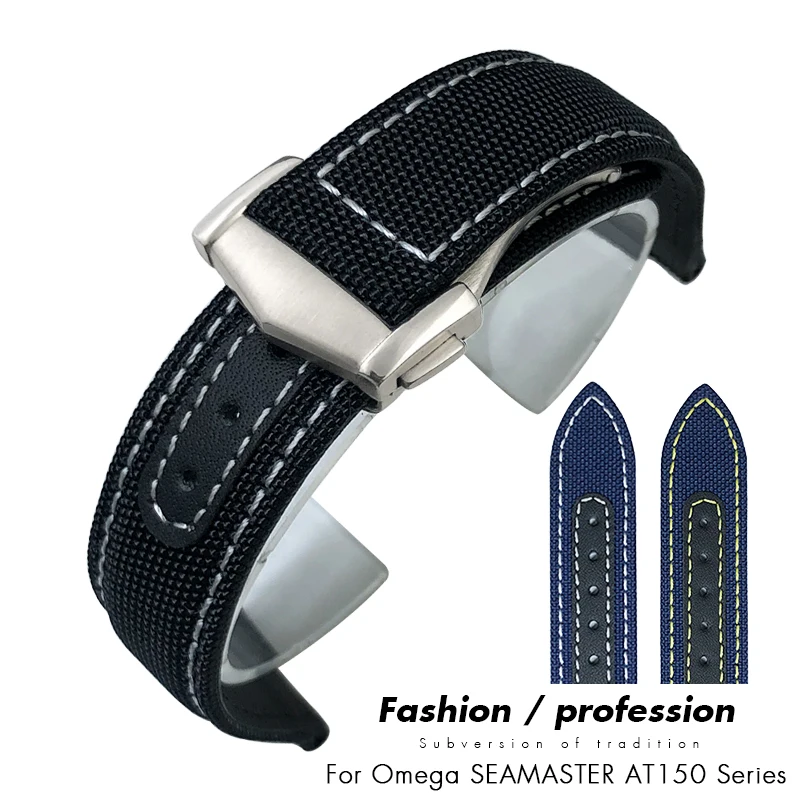 Top Trends: 19mm 20mm Nylon Canvas Watch Strap For Omega Seamaster 300 AT150 Fabric Leather AQUA TERRA 150 Blue 21mm 22mm Watchband Buckle Shoppable Styles