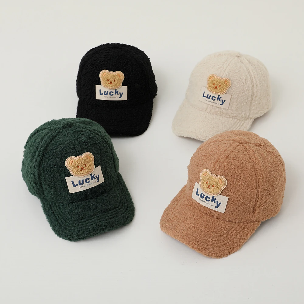 Top Trends: Winter Baseball Cap For Kids Girl Boy Adjustable LambWool Cartoon Bear Cute Hat Warm Snapback Outdoor Baby Hat Children 4-8Years Shoppable Styles