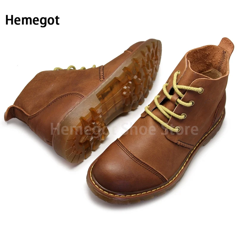 Top Trends: Men's High-Top Casual Shoes Genuine Leather Fashion Men Boots Retro Tendon Sole Soft Mid-Top Leather Shoes Trendy Boots Shoppable Styles