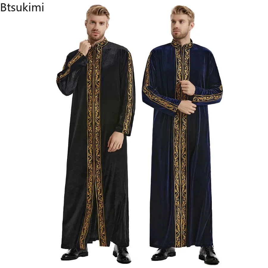 Top Trends: Muslim Men Jubba Thobe Islamic Clothing Velvet Kaftan Thoub Arabic Saudi Robe Dress Jubah Caftan Thawb Ramadan Gown Middle East Shoppable Styles