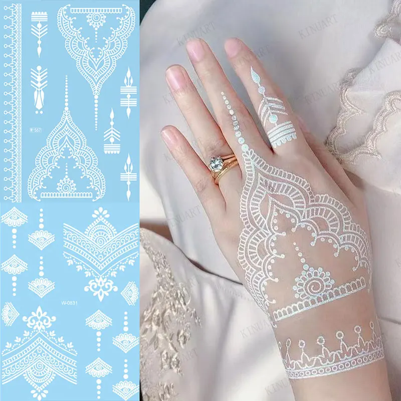 Top Trends: White Henna Tattoos For Women Waterproof Temporary Tattoos Body Art Mehndi Sticker For Hand Hena Water Transfer Tattoo Shoppable Styles