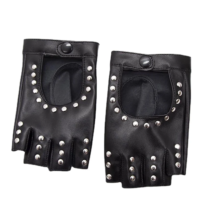 Top Trends: 1pair Women Men Fingerless Gloves With Studs Pu Leather Motorbike Riding Gloves Cool Rivets Dance Gloves Motorcycle Accessories Shoppable Styles