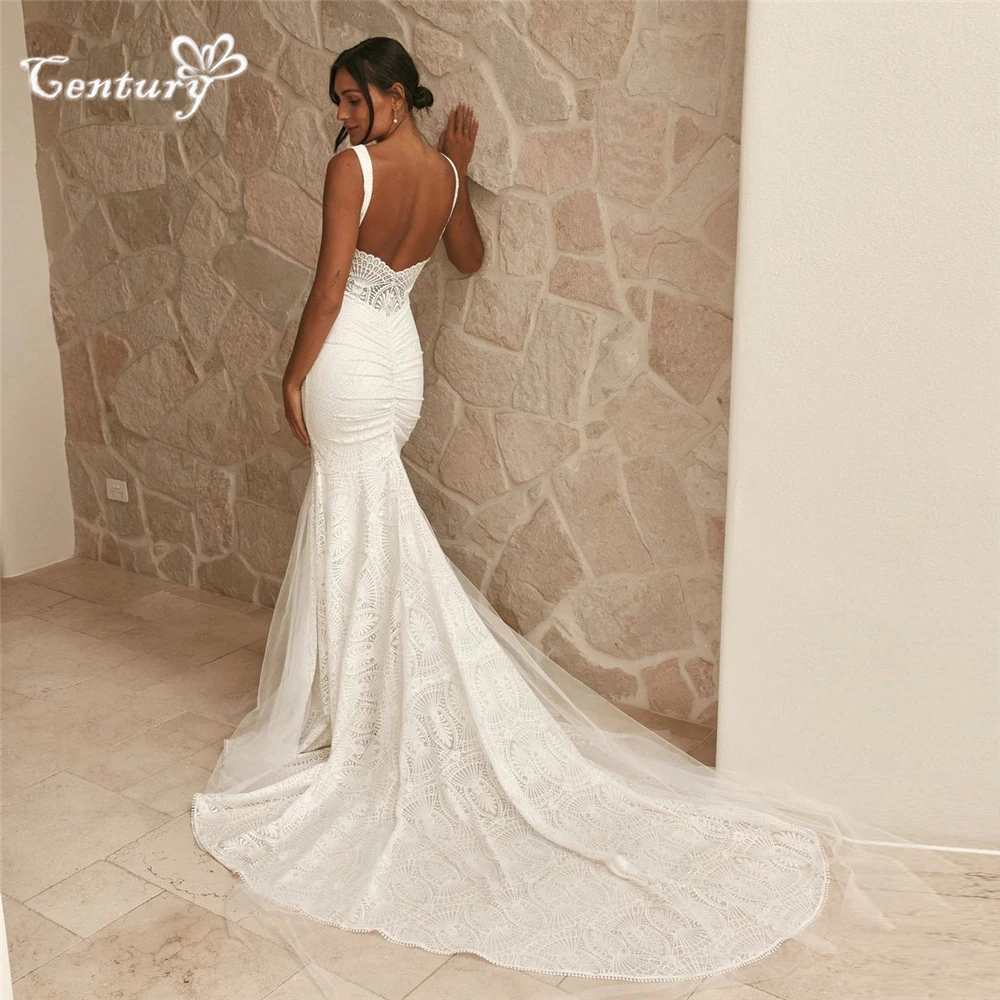 Top Trends: Backless Boho Wedding Dress Mermaid Lace V Neck Rustic Garden Bridal Gowns Trumpet Bride Dresses Vestido De Noiva Shoppable Styles