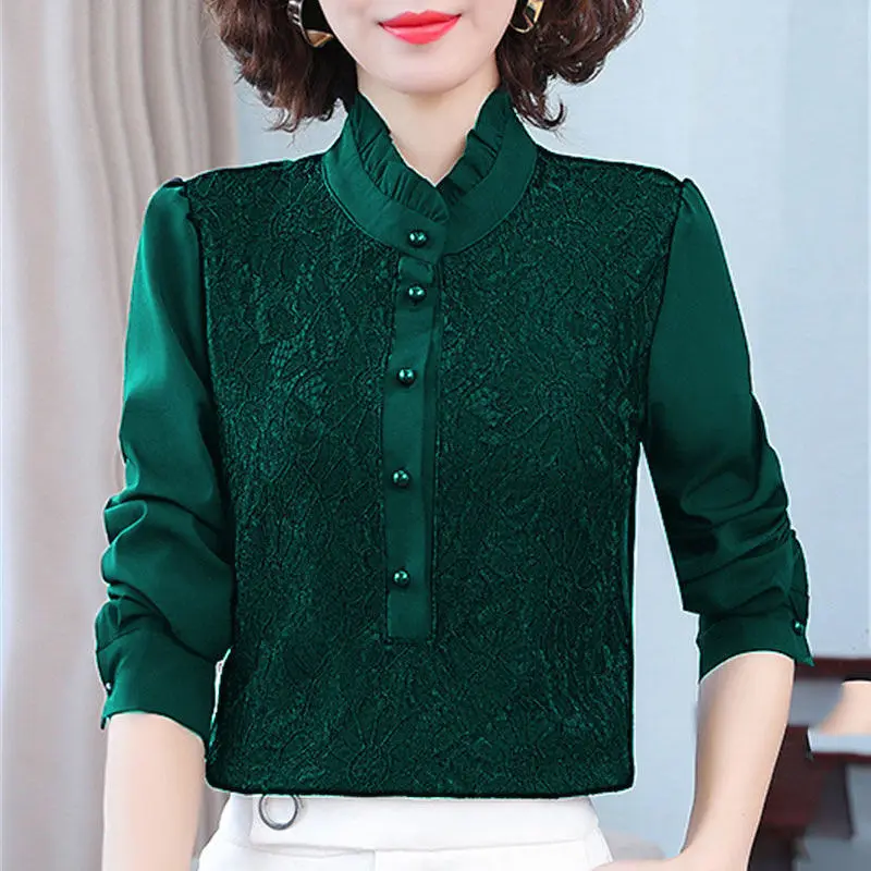 Top Trends: Women Vintage Elegant Chiffon Blouse Spring Autumn Long Sleeve Stand Collar Button Pullover Solid Female Fashion Shirt 4XL 2022 Shoppable Styles