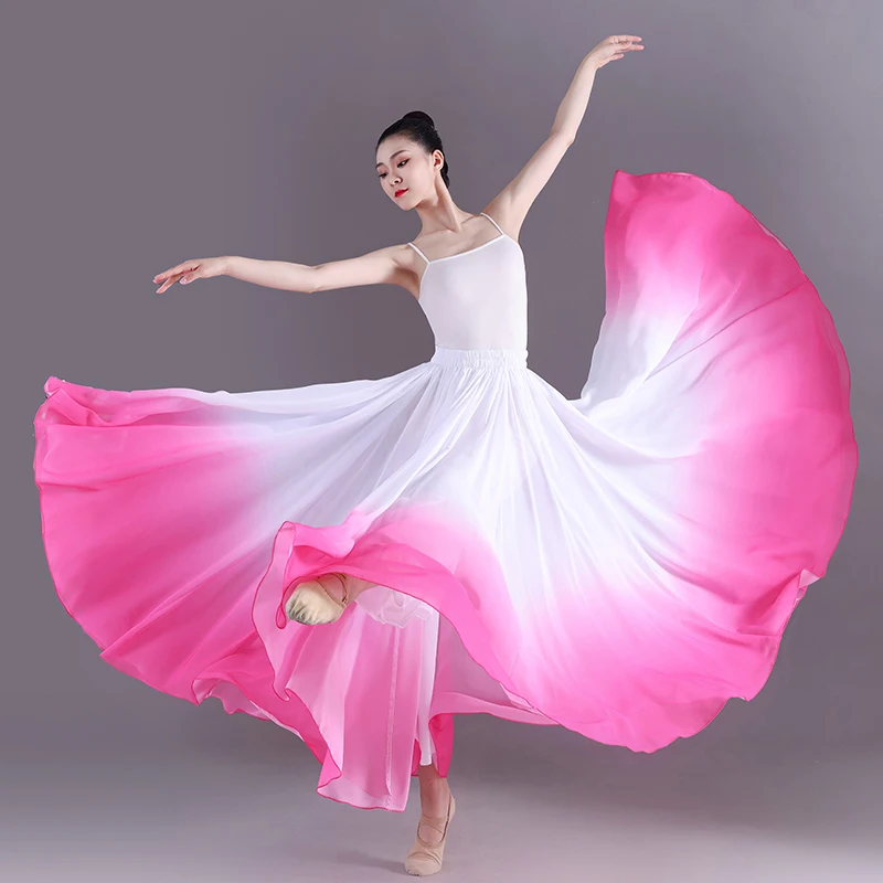 Top Trends: Elegant Gradient Ballet Skirt Women Chiffon Flowy Long Dancewear 360-720 Degrees Classical Dance Costume Performance Maxi Skirt Shoppable Styles