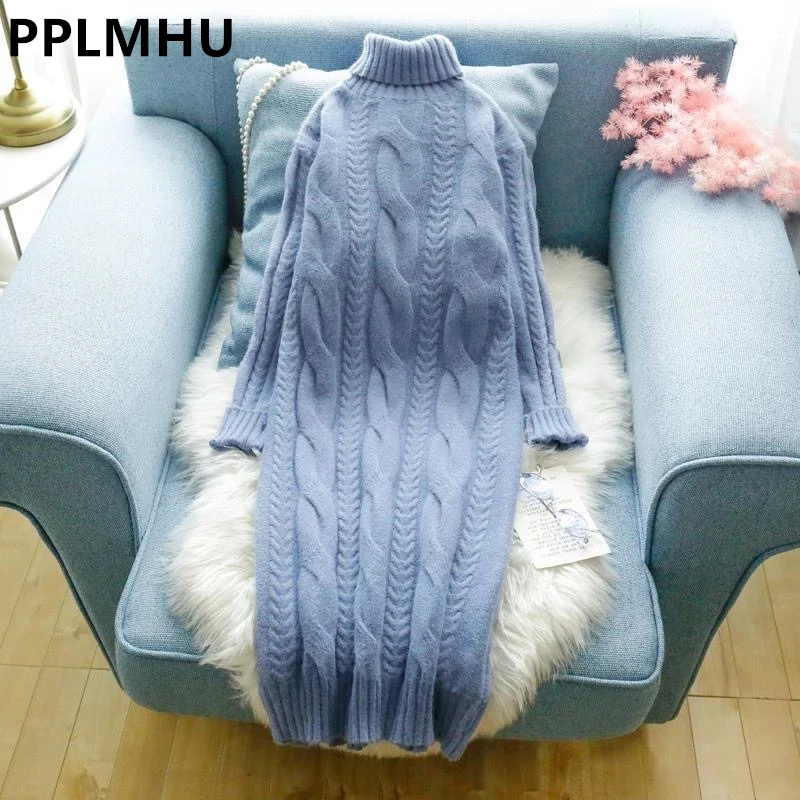 Top Trends: Winter Turtleneck Twist Knitting Dresses Women Warm Candy Color Rib Knited Pullover Dress Elegant Chic Solid Sweater Dresses Shoppable Styles