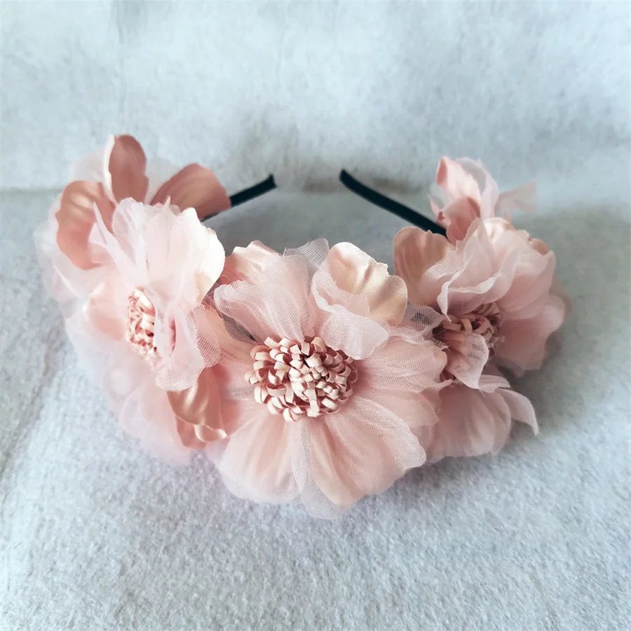 Top Trends: New Solid Color Simulation Garland Bridal Mesh Headband Girls Curled Flower Core Flower Headband Performance Hair Accessories Shoppable Styles