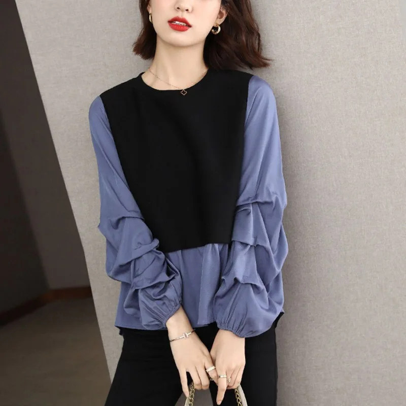 Top Trends: Spring And Autumn New Loose Long Sleeve Sweater Women's Splice Fake Two Piece Reduced Age Korean Edition Casual Lady Priming Top Shoppable Styles