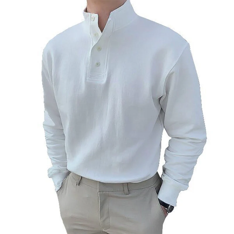 Top Trends: Man Button Splicing Stand-up Collar Pullover Shirt Male Spring Autumn Daily Casual Comfortable Blouse Solid Color Loose Tops 5XL Shoppable Styles