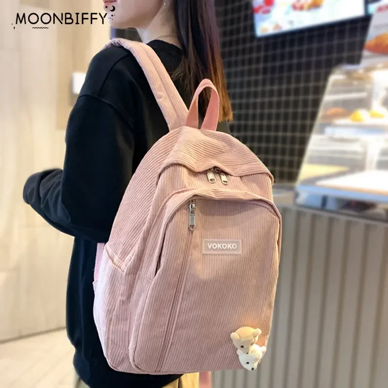 Top Trends: Stripe Cute Corduroy Woman Backpack Schoolbag For Teenage Girls Boys Luxury Harajuku Female Fashion Bag Student Lady Book Pack Shoppable Styles