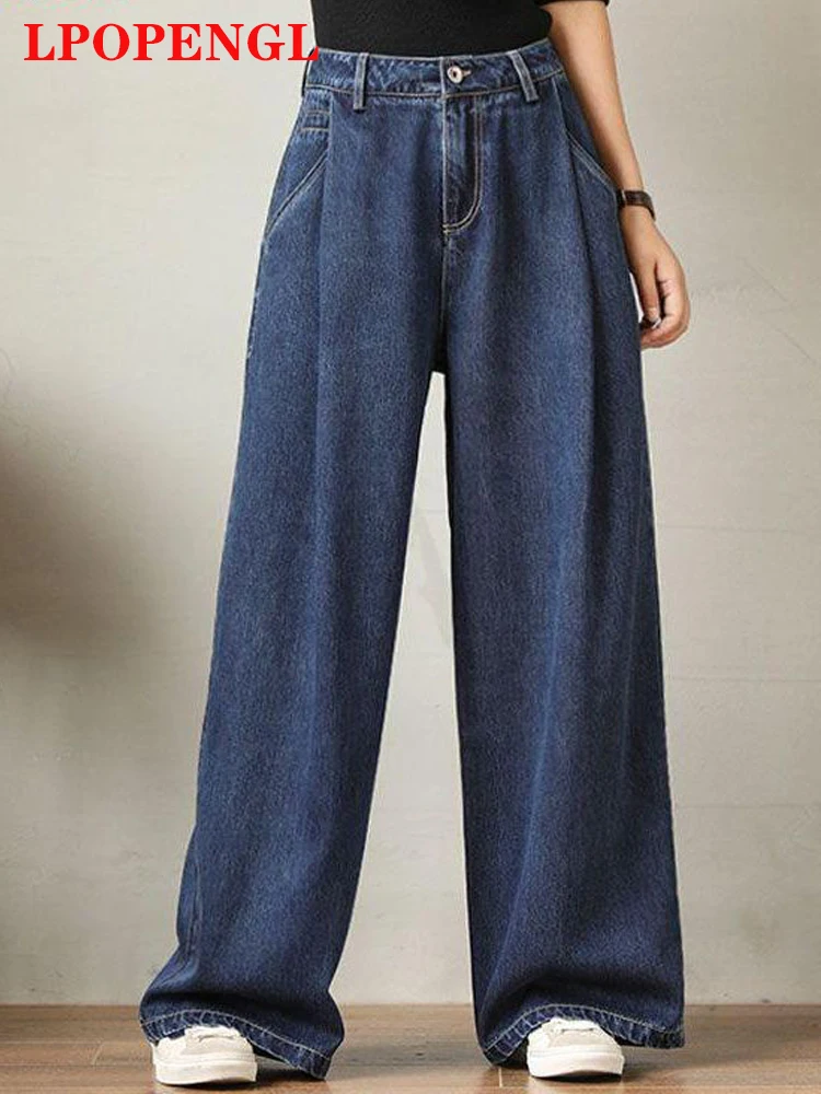 Top Trends: High Waist Jeans Spring Autumn Women&#039;s 2023 Loose Denim Wide-leg Pants Drape Casual Mopping Pants Vintage Trousers Shoppable Styles