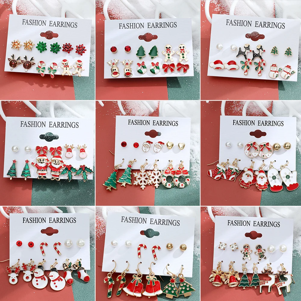 Top Trends: 6 Pairs Christmas Earrings Xmas Tree Brown Elk Snowman Santa Claus Cute Christmas Stud Earrings Christmas Gifts For Women Girls Shoppable Styles