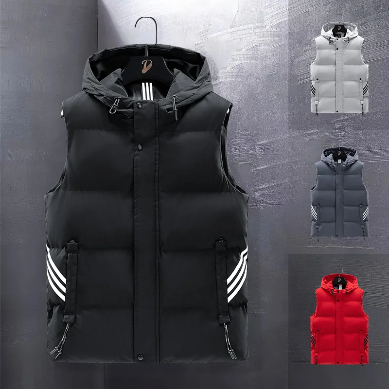 Top Trends: Down Cotton Vest Mens Warm Leisure Simple Warm Windproof Hood Vest Male Korean-Style All-Match Sports Waistcoat Men Vest Shoppable Styles