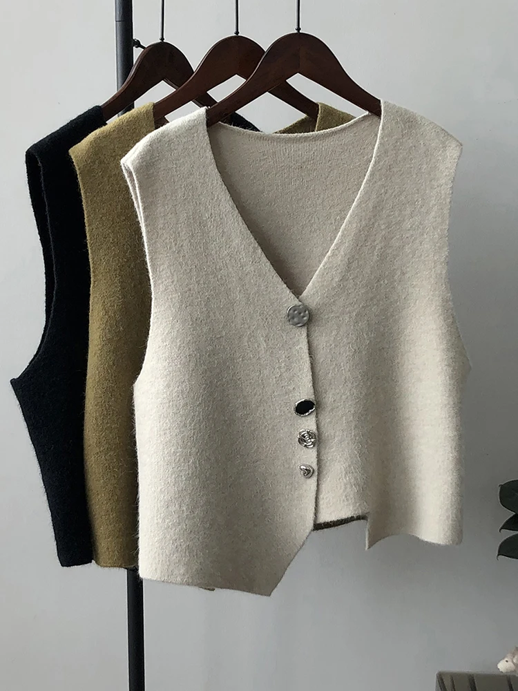 Top Trends: QOERLIN Soft Cashmere Designer Cardigans Coat Irregular Vest Sweater Women New Fall Knitted V Neck Sweater Sleeveless Waistcoat Shoppable Styles