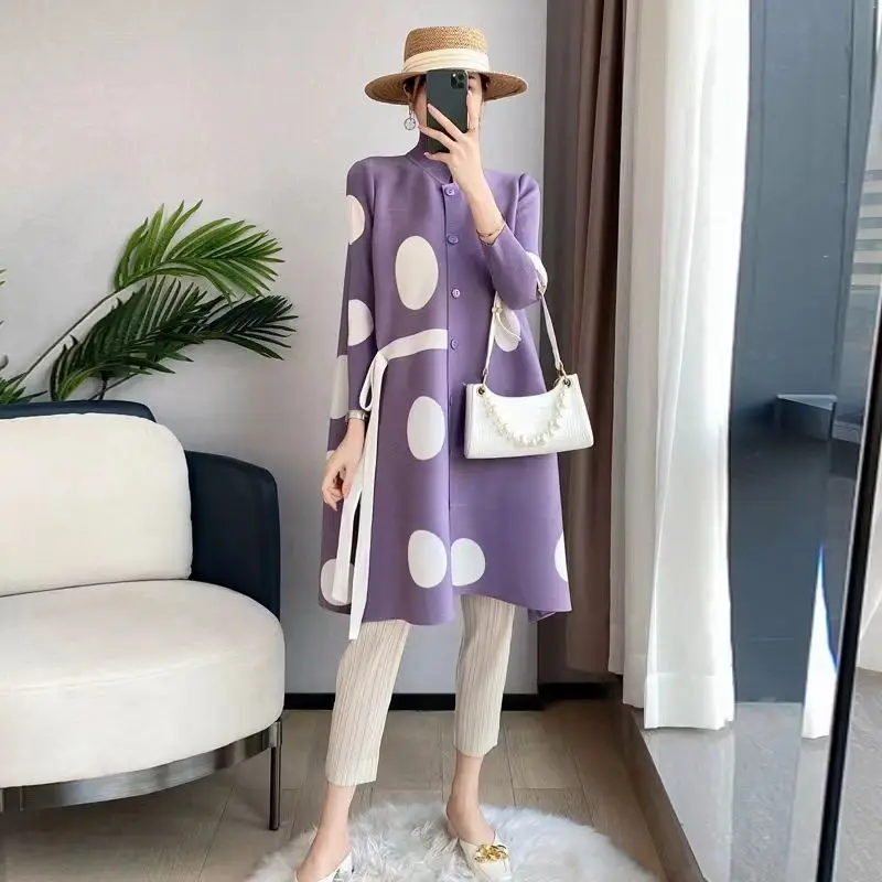 Top Trends: 2022 Autumn Winter New Commute Ladies Windbreaker Jacket Single-breasted Turtleneck Lightly Cooked Polka Dot Print Elegant Coats Shoppable Styles