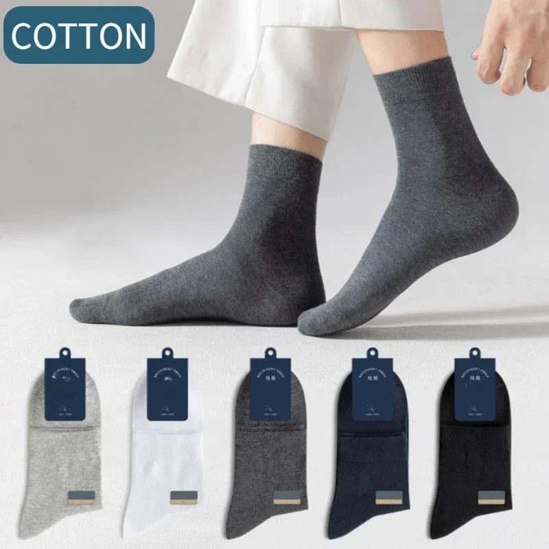 Top Trends: 5 Pair Men&#039;s 98% Pure Cotton Socks Anti-bacterial Soft Business Breathable Casual Dress Long Socks For Male Winter Summer Black Shoppable Styles