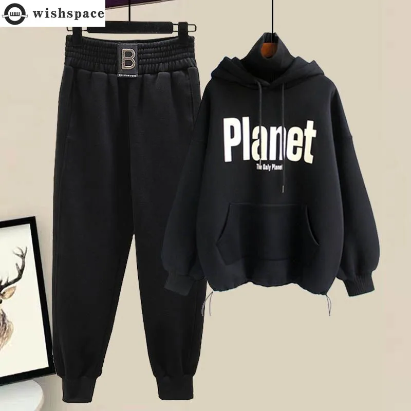 Top Trends: Autumn And Winter Women&#039;s Set New Korean Thickened Sweatpants Set Female Student High Collar Hooded Top Two Piece Set Shoppable Styles