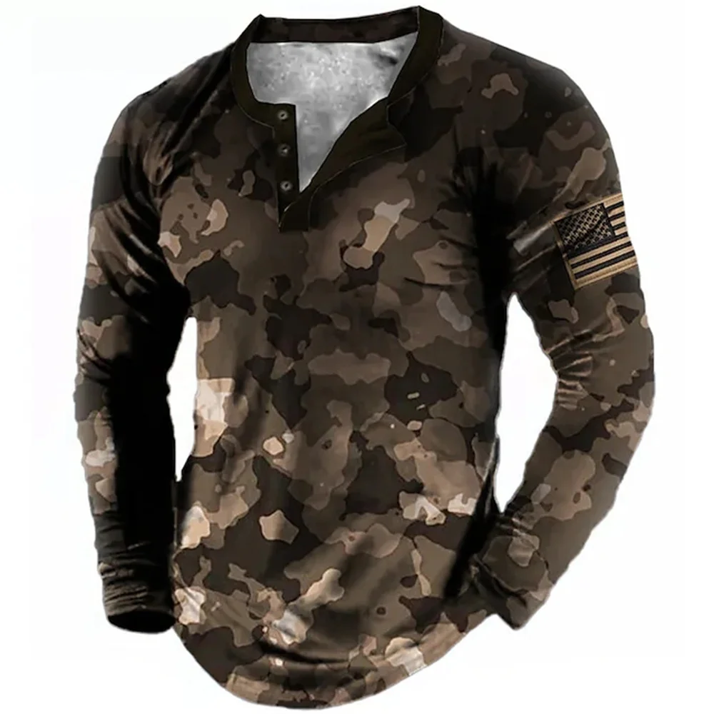 Top Trends: Vintage Cotton T-shirts For Men Autumn Tshirt Graphic Camouflage 3D Print Oversized Long Sleeve Streetwear Tops Henley Clothing Shoppable Styles