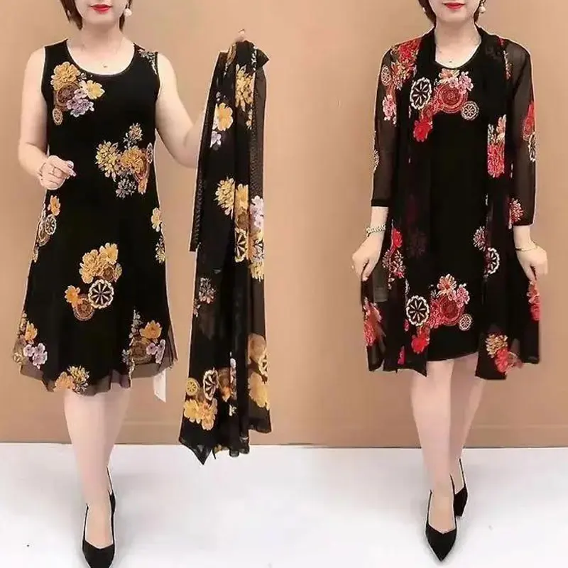 Top Trends: Fashion Floral Printed Matching Sets Two Piece Set Casual O-Neck Long Sleeve Female Clothing 2023 Summer Commute Midi Dress Sets Shoppable Styles