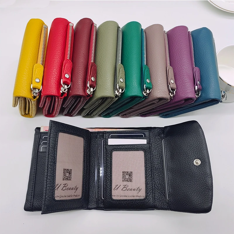 Top Trends: New Soft Genuine Cow Leather Short Wallet For Women Multifunctional Ladies Tri-fold Hasp Purse Cowhide Solid Color Card Holders Shoppable Styles