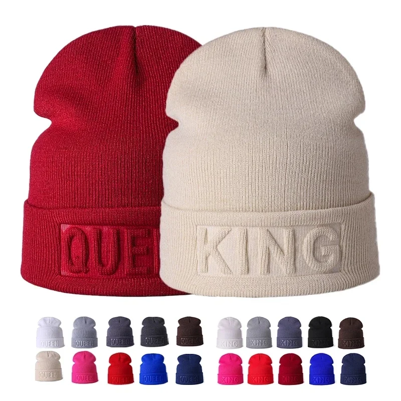 Top Trends: Winter Hat King Queen Beanies Fashion Hip Hop Couples Cap Casual Solid Hat Men Woman Warm Knitted Beanie Ski Skullies Bonnet Shoppable Styles