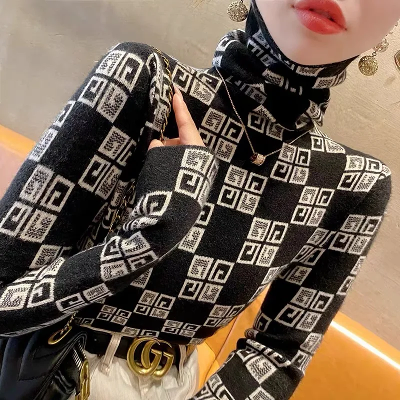 Top Trends: Women Turtleneck Vintage Jacquard Slim Sweaters Early Spring Fashion Chic Casual Soft Knitted Pullovers Y2k Knitwear Shoppable Styles