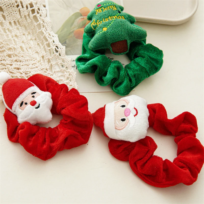 Top Trends: 1Pcs Christmas Plush Scrunchies Cartoon Large Intestine Hair Ring Santa Elk Hair Rope Elastic Rubber Band Hair Accessories Shoppable Styles