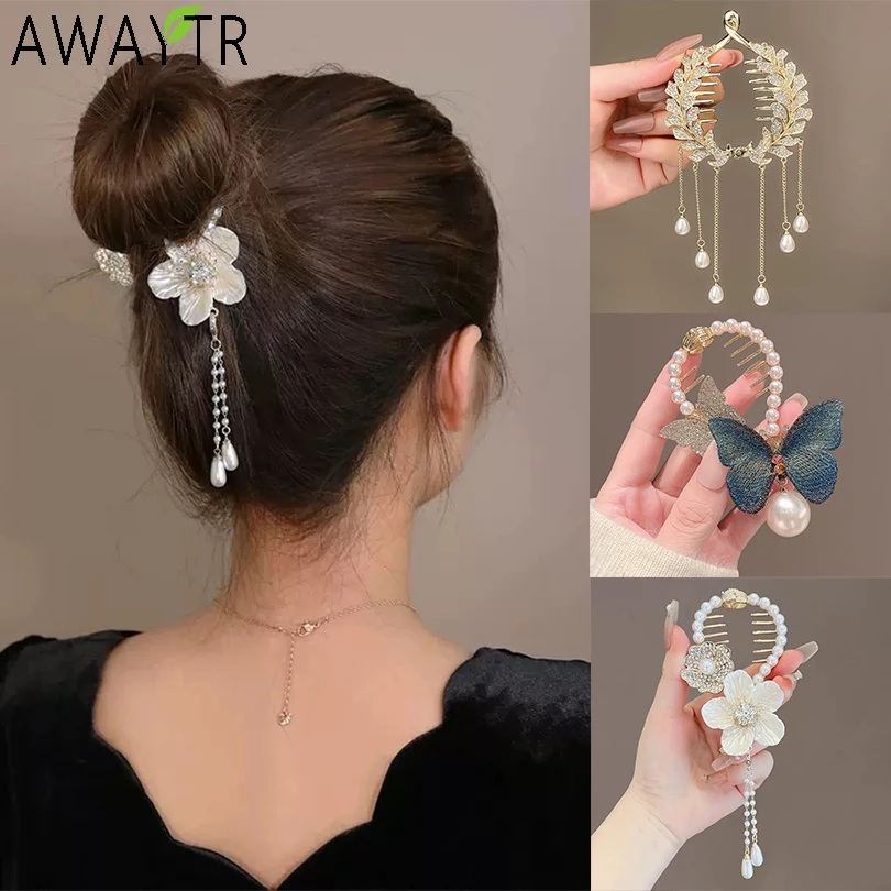 Top Trends: Pearl Rhinestone Hair Claw Clips Flower Horsetail Buckle Bun Ponytail Holder Hair Clip Women Female Hair Accessories Shoppable Styles