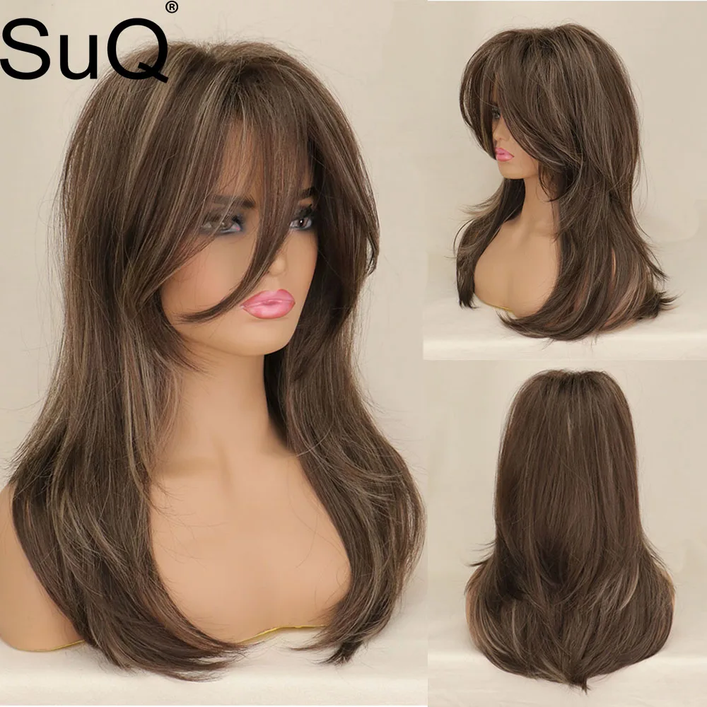 Top Trends: SuQ Synthetic Wigs For Women Ombre Brown Blonde Wig With Bangs Long Wavy Cosplay Natural Heat Resistant Wig For Women Shoppable Styles