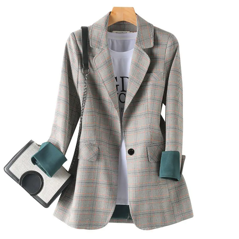 Top Trends: 2022 New Fashion Business Interview Plaid Suits Women Work Office Ladies Long Sleeve Spring Casual Blazer Shoppable Styles