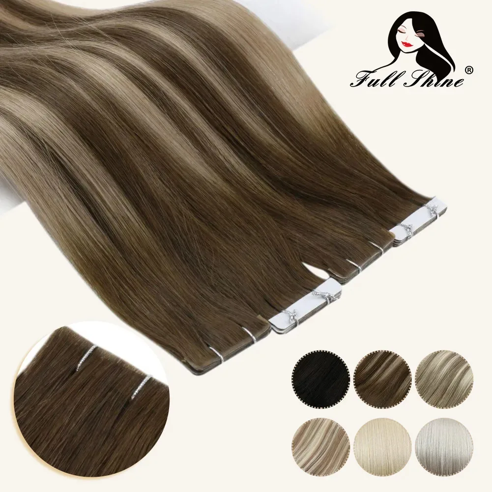 Top Trends: Full Shine Invisible Seamless Injection Tape In Human Hair Extensions Brown Color Virgin Real Tape Hair Extensions Long Lasting Shoppable Styles