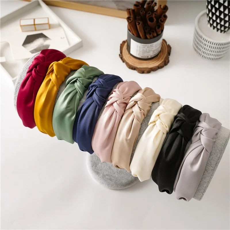 Top Trends: Fashion Silk Knot Headbands For Women Girls Wide Solid Candy Color Twist Hairbands Ladies Hair Hoops Bands Hair Accessories Shoppable Styles