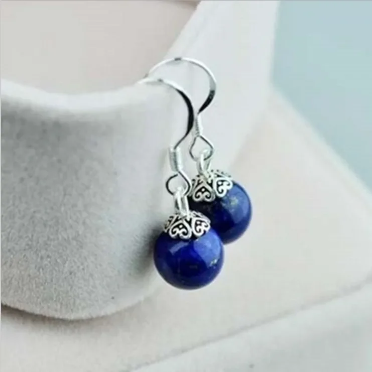 Top Trends: 925 Silver Natural Lapis Lazuli 8mm Beads Earrings Original Simple Jade Pulp Bead Handmade Gift Women Fine Stone Jewelry Shoppable Styles