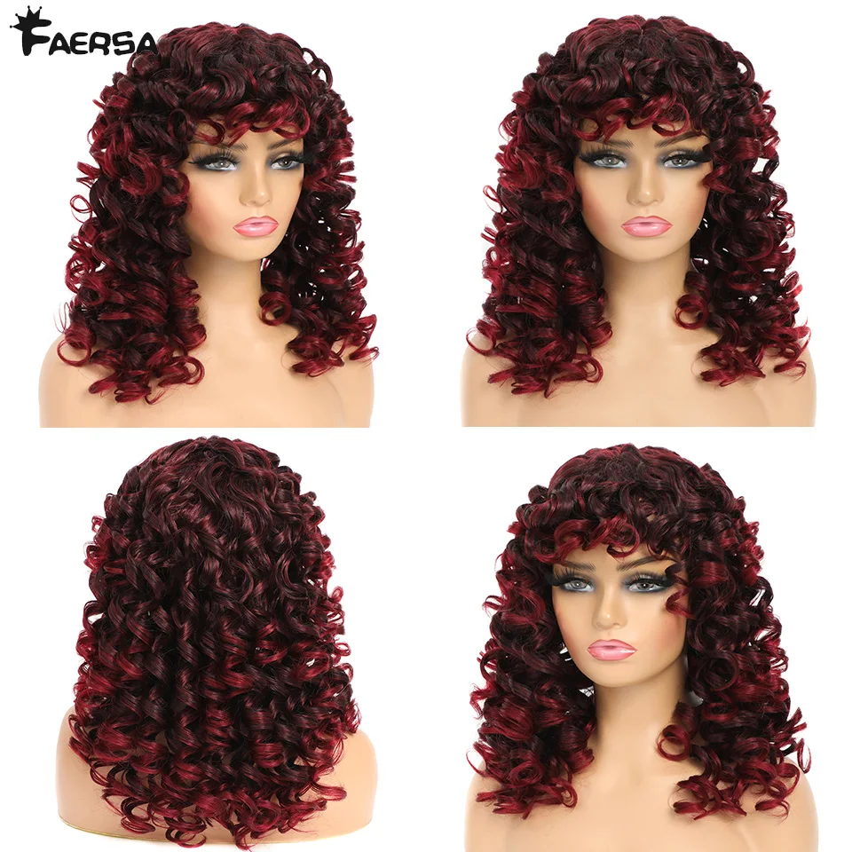 Top Trends: Short Black Curly Wig With Bangs For Women Synthetic Hair Cosplay Wigs Loose Curly Blonde Red Ginger Glueless Afro Hair Wigs Shoppable Styles - Image 2