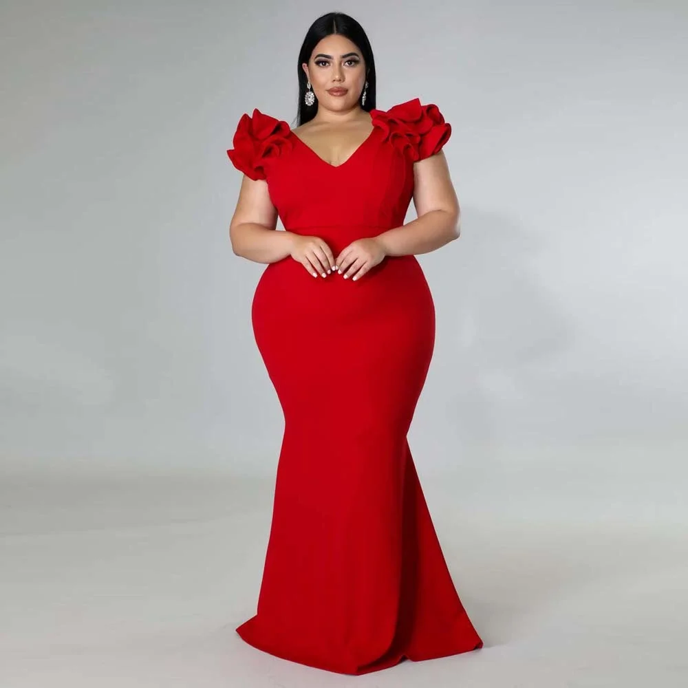 Top Trends: Plus Size Evening Dress Elegant Lady Ruffle Red Black Sexy Backless Large Sizes Women Party Formal Maxi Long Dresses Summer 2023 Shoppable Styles