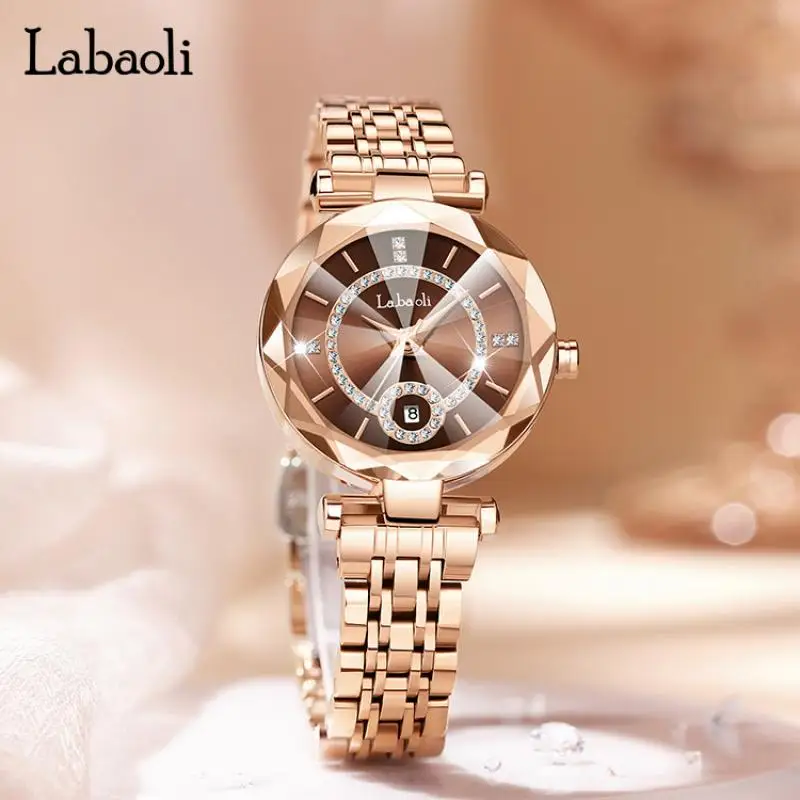 Top Trends: LABAOLI Rose Gold Women Bracelet Watches Top Brand Luxury Date Rhinestone Stainless Steel Band Ladies Wrist Watches Female Clock Shoppable Styles