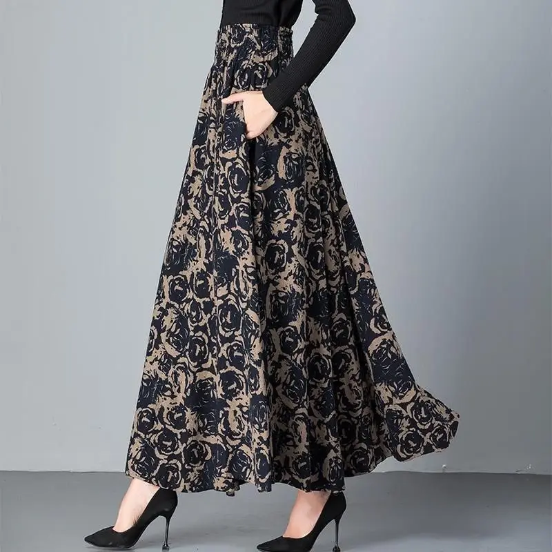 Top Trends: Elegant Vintage Printed Maxi Floral Skirt Woman 2023 Summer New Office Lady Commute High Waist Ankle Oversize Loose Long Skirts Shoppable Styles