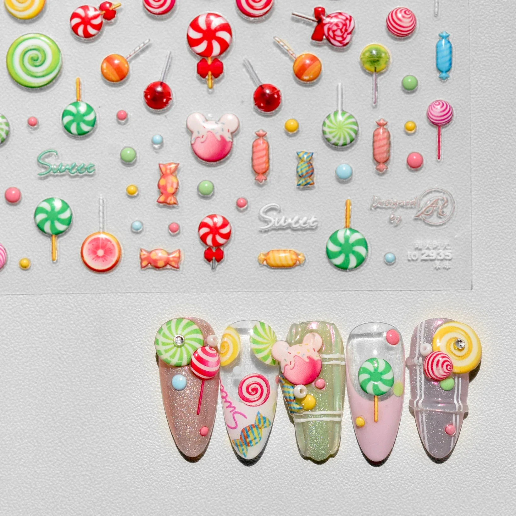 Top Trends: Cute 5D Embossed Relief Nail Art Sticker Colored Love Heart Manicure Decal Jelly Design Doughnut Lollipop Candy Strawberry Fruit Shoppable Styles