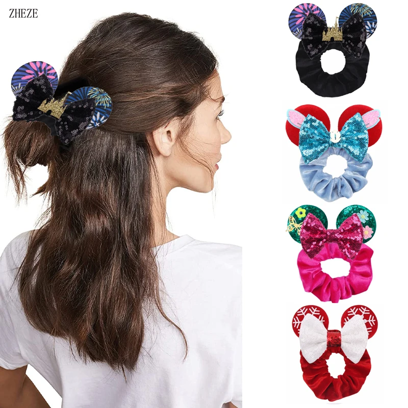 Top Trends: 2023 New Castle Fireworks Mouse Ears Velvet Hair Scrunchies Girls Christmas Rope Ponytail Elastic Hairband Hair Accessories Shoppable Styles